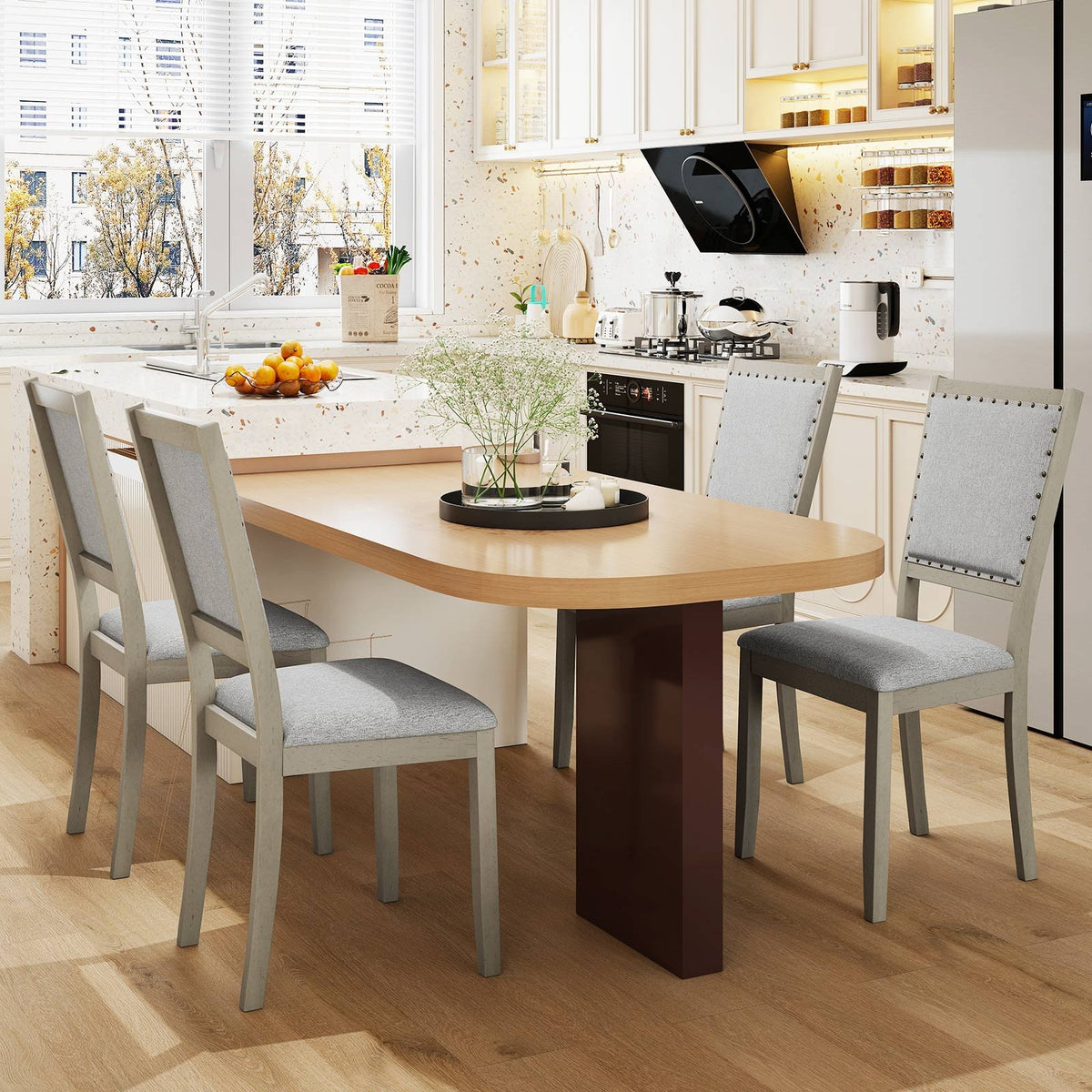 Farmhouse Dining Chair Set of 2 Fabric Upholstered Kitchen Chairs-Grey view 5