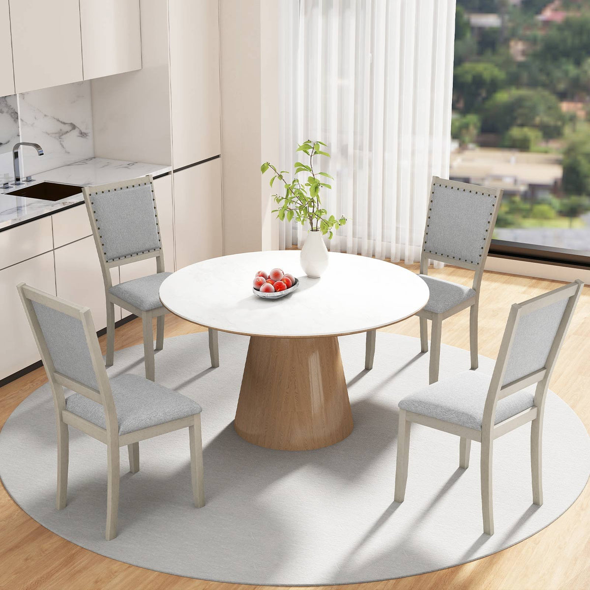 Farmhouse Dining Chair Set of 2 Fabric Upholstered Kitchen Chairs-Grey view 6