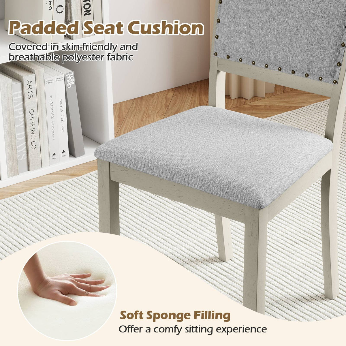 Farmhouse Dining Chair Set of 2 Fabric Upholstered Kitchen Chairs-Grey view 8