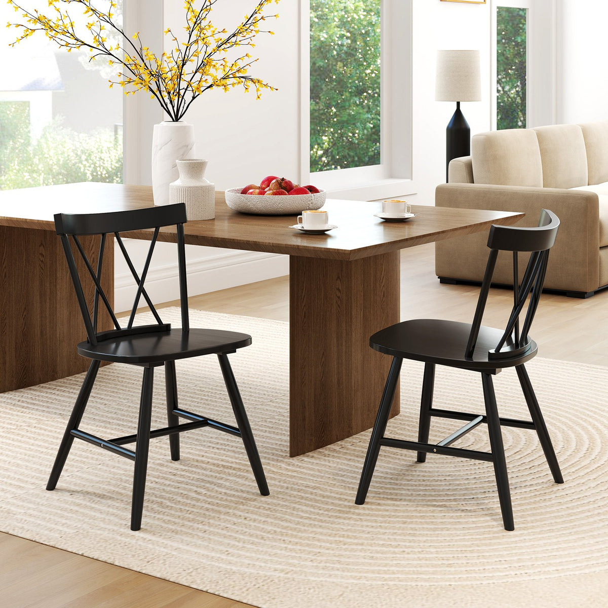 Farmhouse Kitchen Dining Chair Set of 2 with Rubber Wood Frame-Black view 2