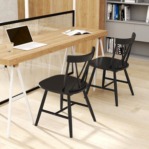 Farmhouse Kitchen Dining Chair Set of 2 with Rubber Wood Frame-Black view 3
