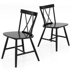 Farmhouse Kitchen Dining Chair Set of 2 with Rubber Wood Frame-Black view 4