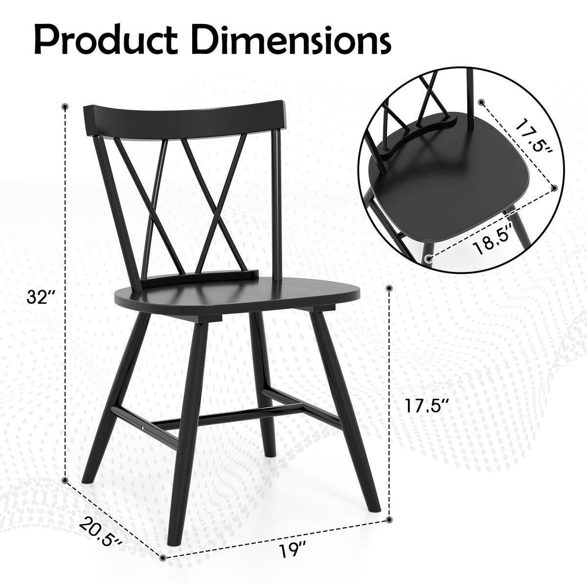 Farmhouse Kitchen Dining Chair Set of 2 with Rubber Wood Frame-Black view 5