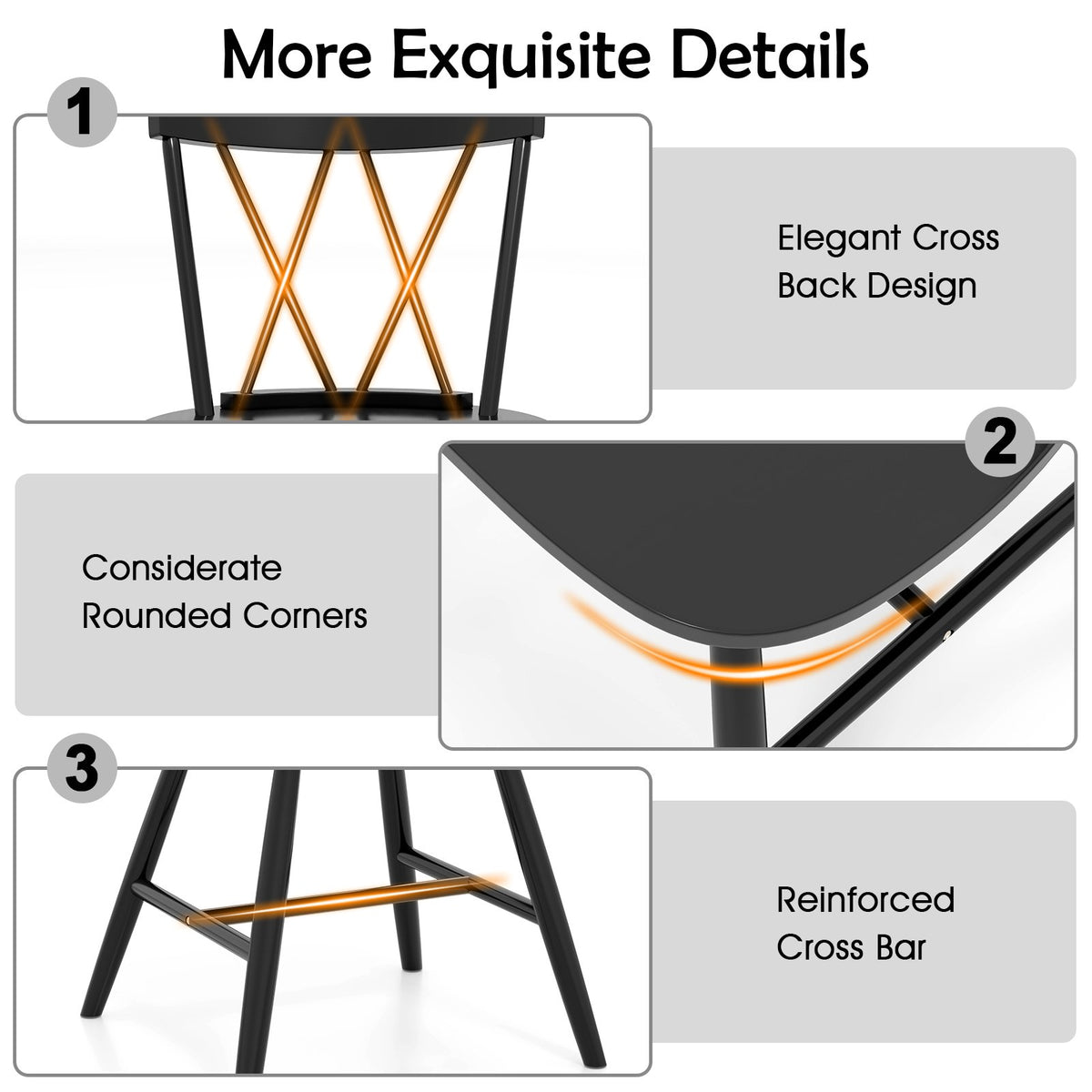 Farmhouse Kitchen Dining Chair Set of 2 with Rubber Wood Frame-Black view 9