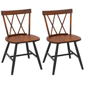 Farmhouse Kitchen Dining Chair Set of 2 with Rubber Wood Frame-Dark Brown