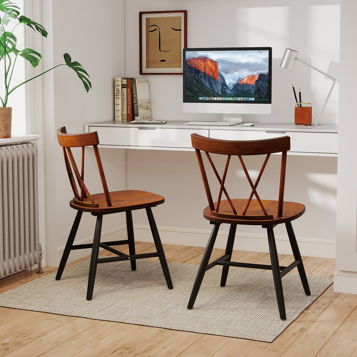 Farmhouse Kitchen Dining Chair Set of 2 with Rubber Wood Frame-Dark Brown view 2