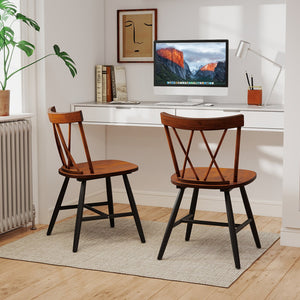 Farmhouse Kitchen Dining Chair Set of 2 with Rubber Wood Frame-Dark Brown view 2