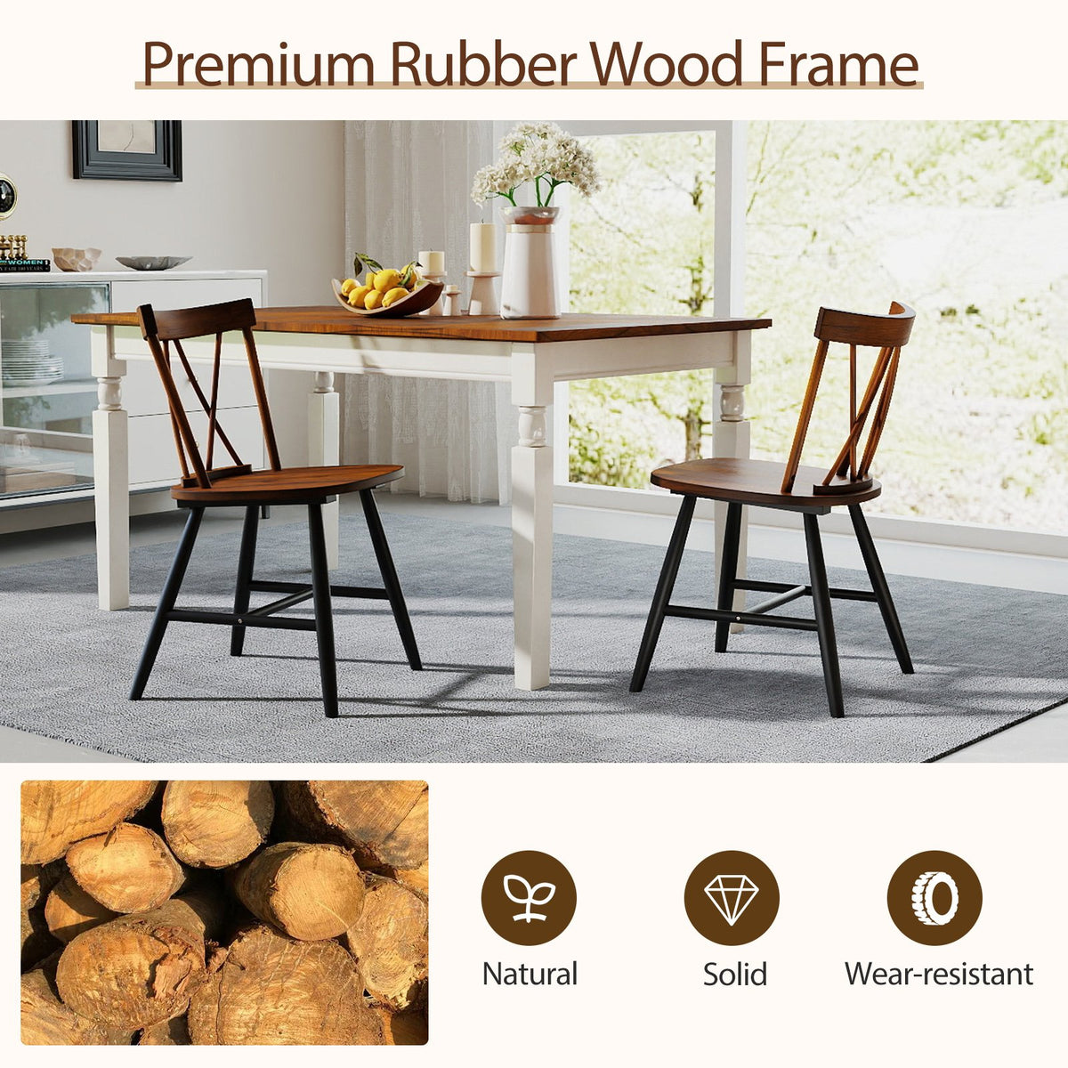 Farmhouse Kitchen Dining Chair Set of 2 with Rubber Wood Frame-Dark Brown view 5