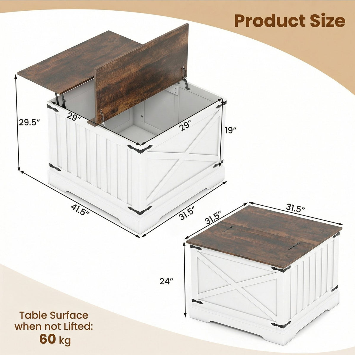 Farmhouse Lift Top Coffee Table with Hidden Storage Compartment-Rustic Brown view 5