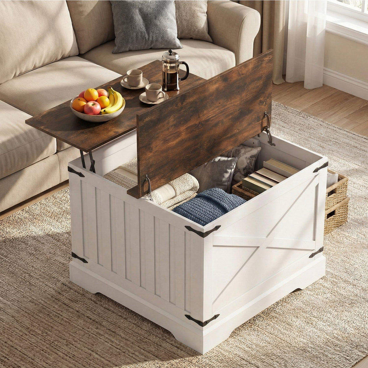Farmhouse Lift Top Coffee Table with Hidden Storage Compartment-Rustic Brown view 6