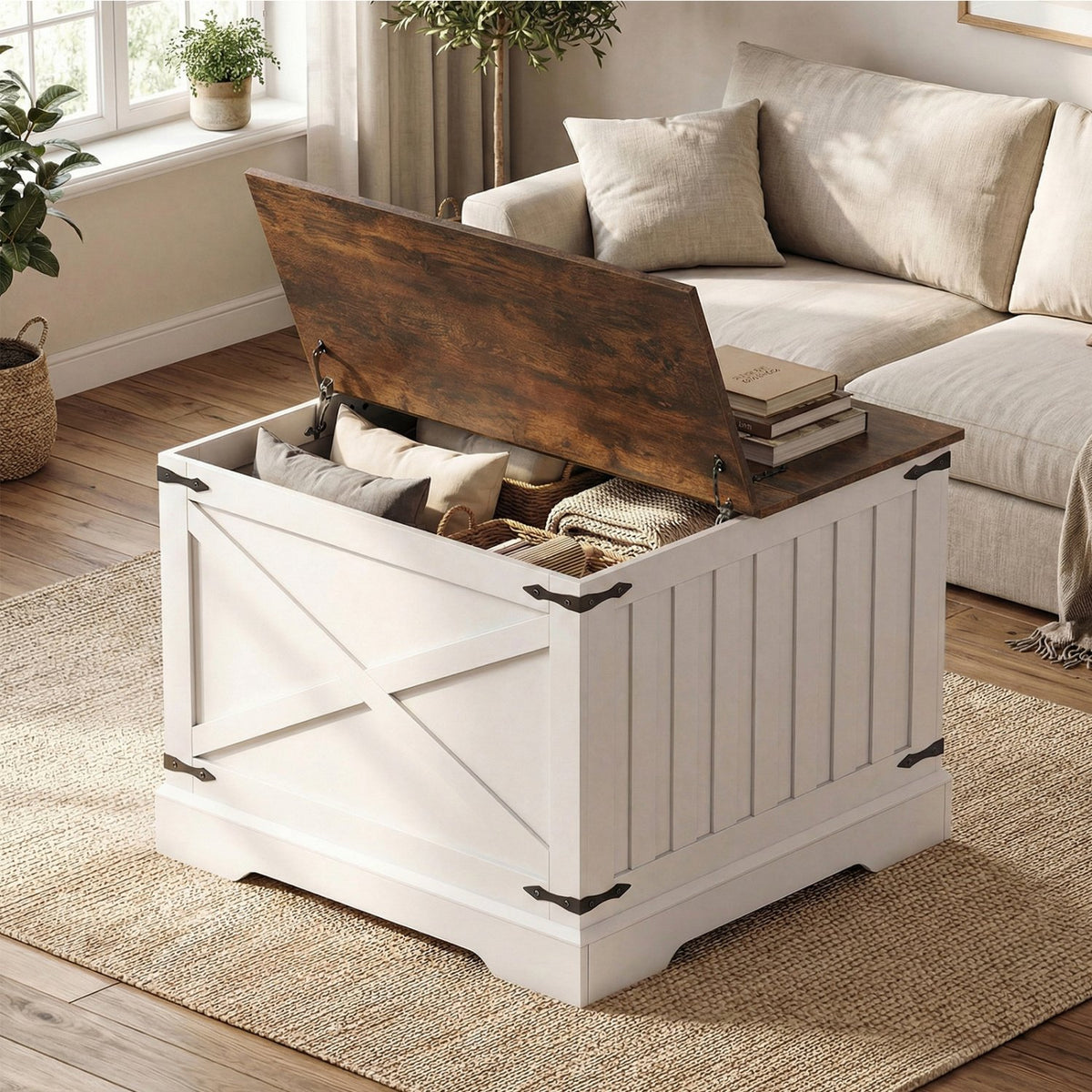 Farmhouse Lift Top Coffee Table with Hidden Storage Compartment-Rustic Brown view 7
