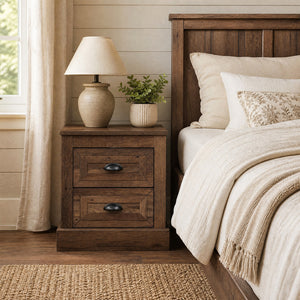 Farmhouse Nightstand with 2 Drawers & Storage for Living Room Bedroom-Brown view 2