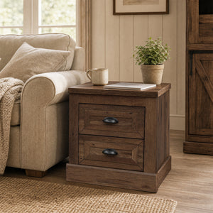 Farmhouse Nightstand with 2 Drawers & Storage for Living Room Bedroom-Brown view 3