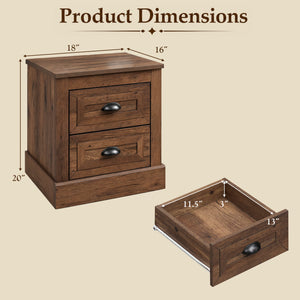 Farmhouse Nightstand with 2 Drawers & Storage for Living Room Bedroom-Brown view 4