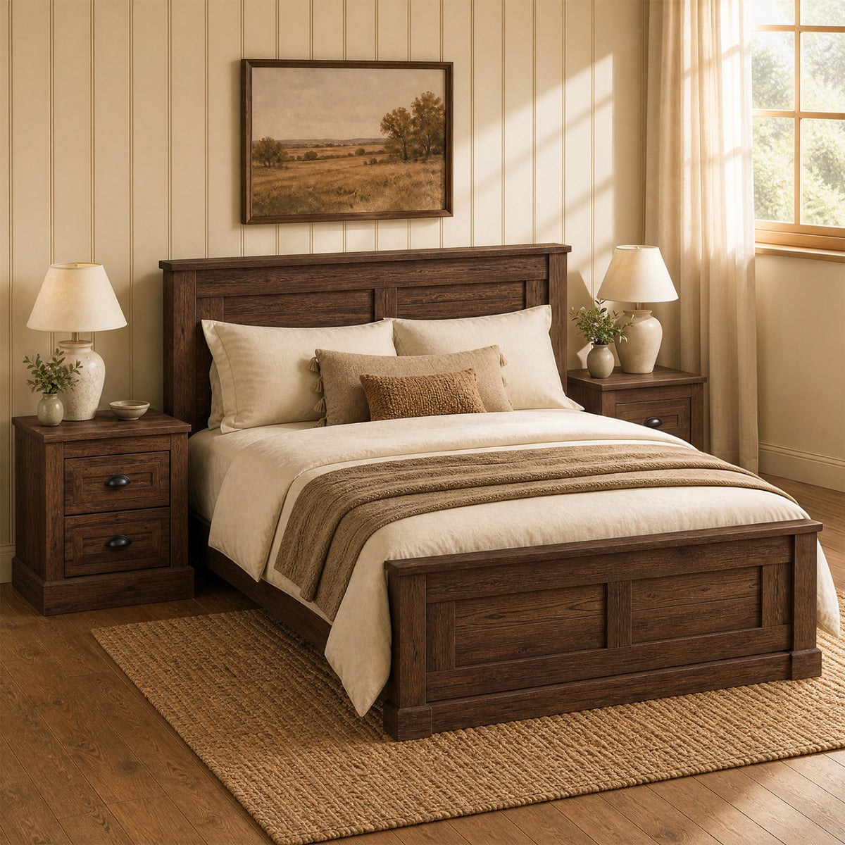 Farmhouse Nightstand with 2 Drawers & Storage for Living Room Bedroom-Brown view 5