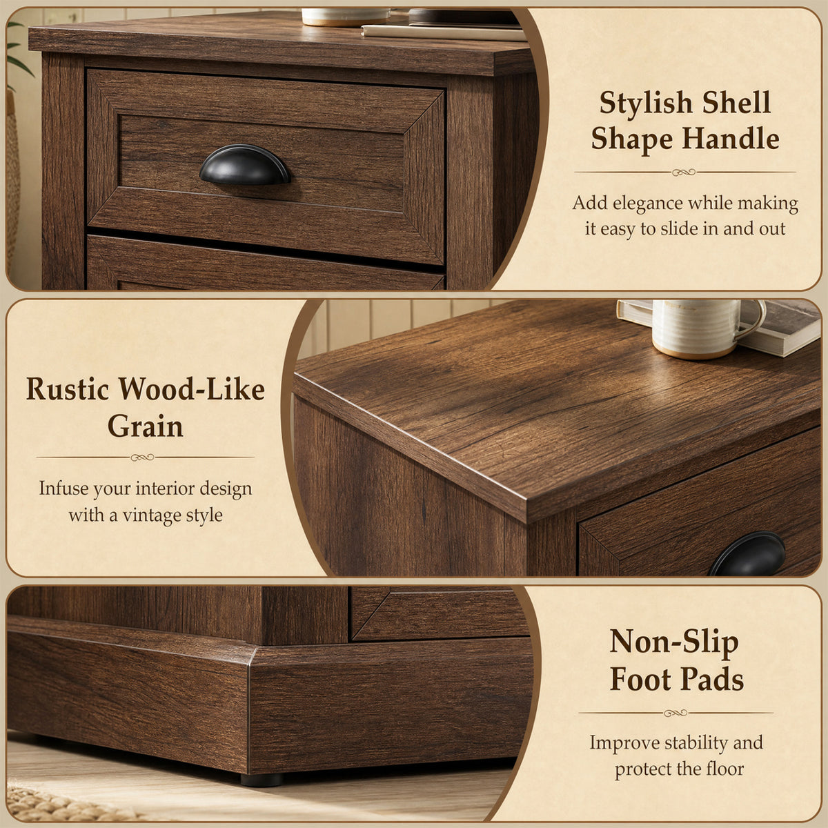 Farmhouse Nightstand with 2 Drawers & Storage for Living Room Bedroom-Brown view 6