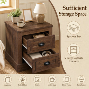 Farmhouse Nightstand with 2 Drawers & Storage for Living Room Bedroom-Brown view 7