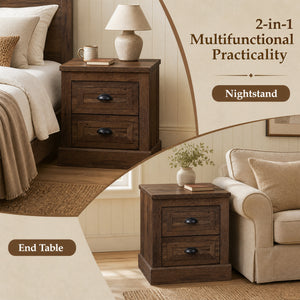 Farmhouse Nightstand with 2 Drawers & Storage for Living Room Bedroom-Brown view 8