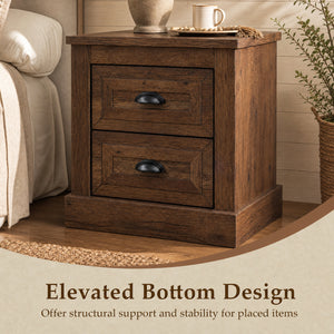 Farmhouse Nightstand with 2 Drawers & Storage for Living Room Bedroom-Brown view 9
