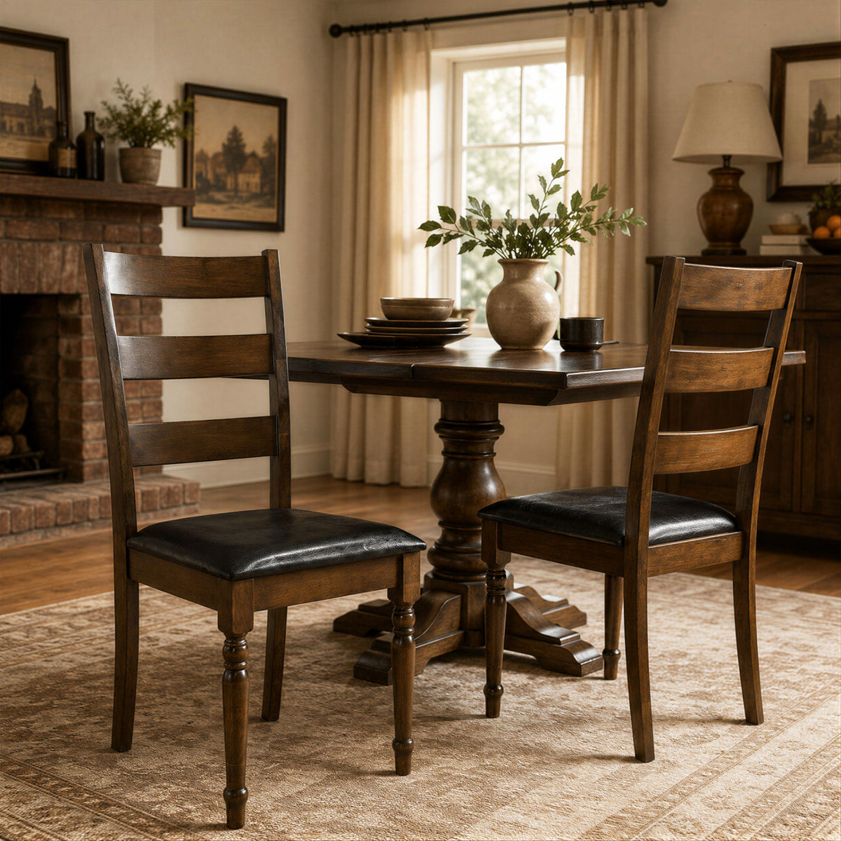 Farmhouse PU Leather Upholstered Dining Chairs Set of 2-Brown view 2