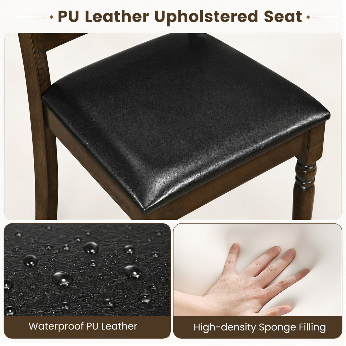Farmhouse PU Leather Upholstered Dining Chairs Set of 2-Brown view 5
