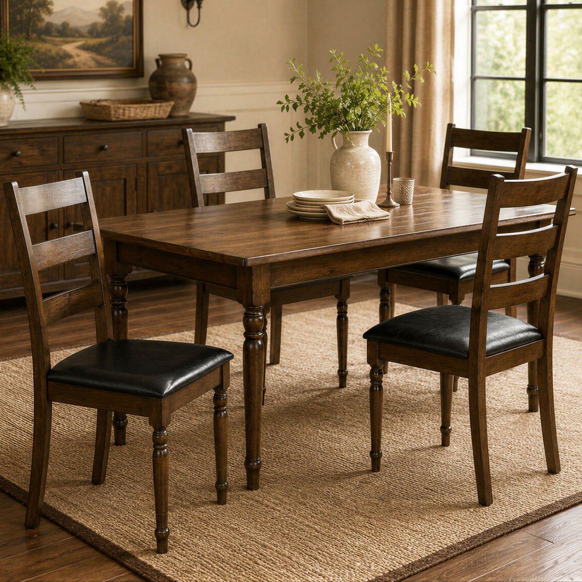 Farmhouse PU Leather Upholstered Dining Chairs Set of 4-Brown view 2