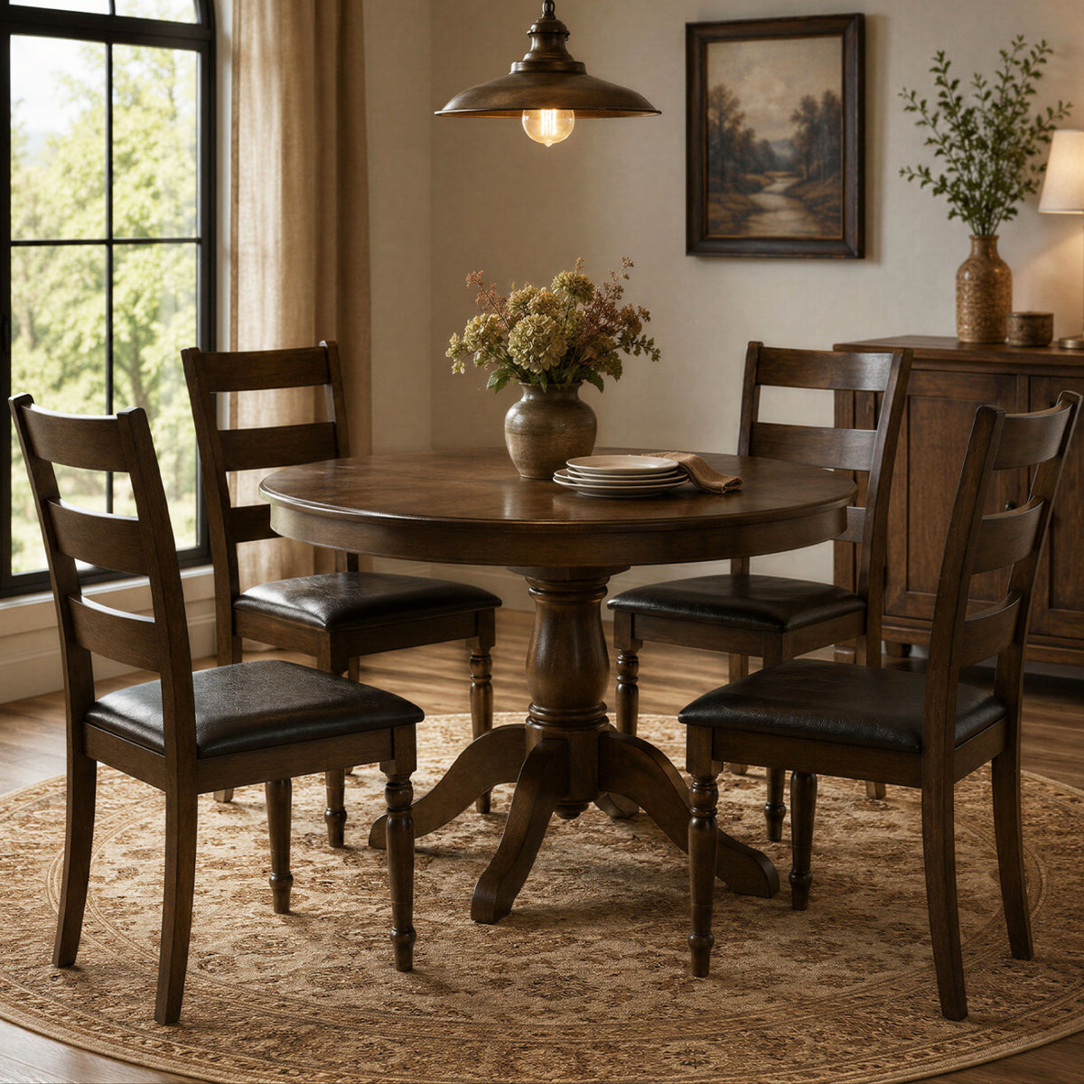 Farmhouse PU Leather Upholstered Dining Chairs Set of 4-Brown view 3
