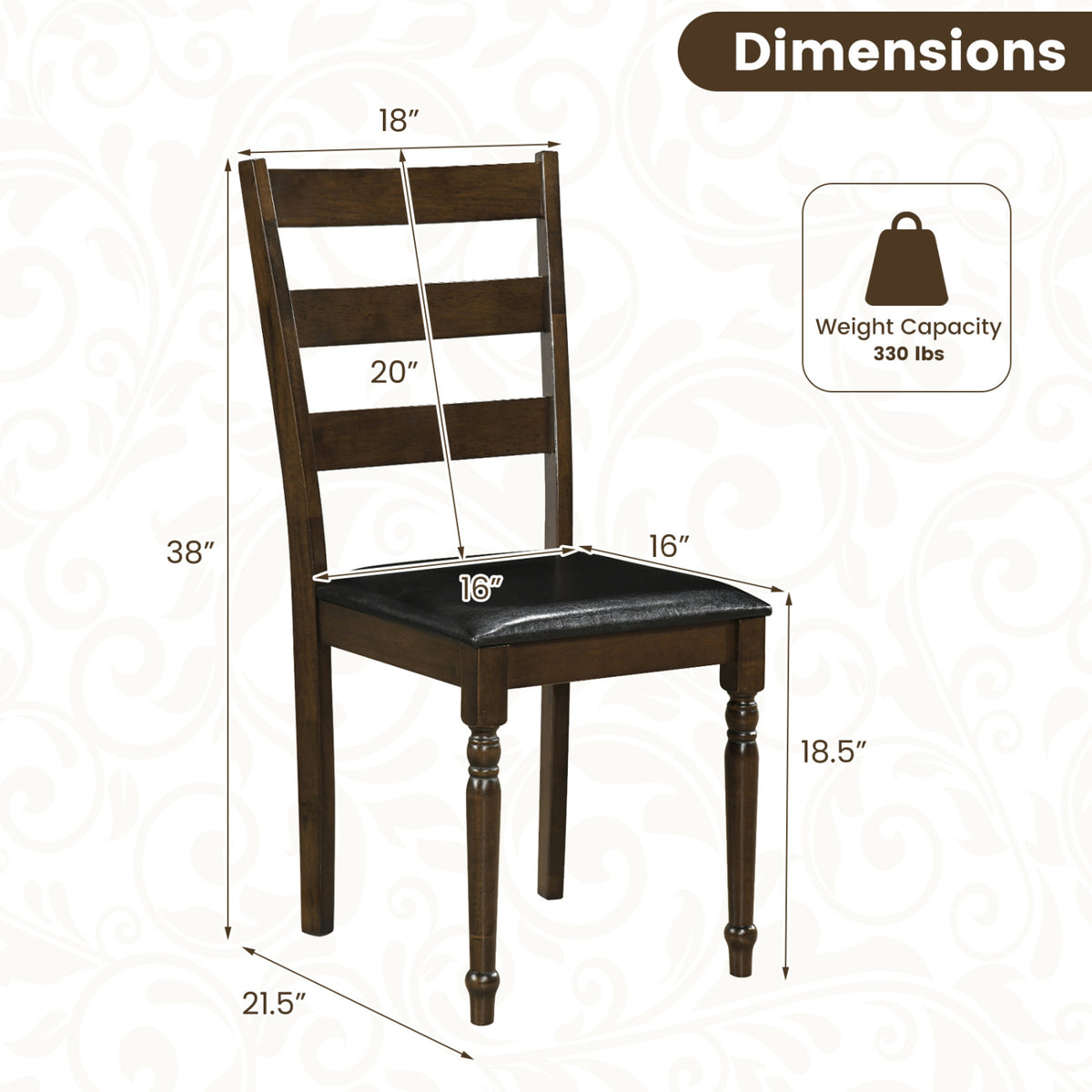Farmhouse PU Leather Upholstered Dining Chairs Set of 4-Brown view 4