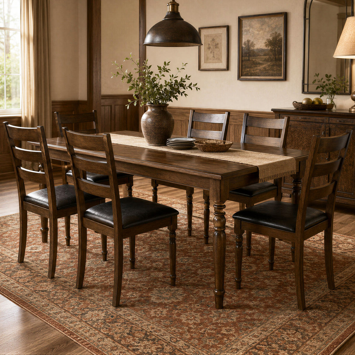Farmhouse PU Leather Upholstered Dining Chairs Set of 4-Brown view 5