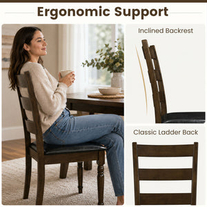 Farmhouse PU Leather Upholstered Dining Chairs Set of 4-Brown view 6