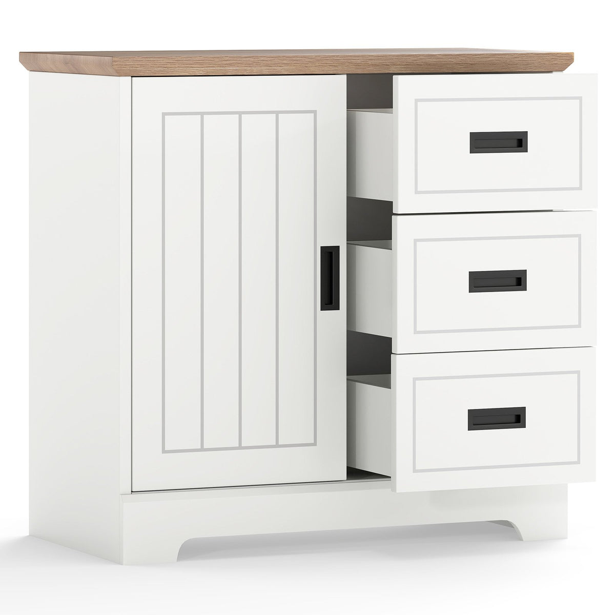 Farmhouse Sideboard Buffet Cabinet Kitchen Pantry with Sliding Doors-White view 4