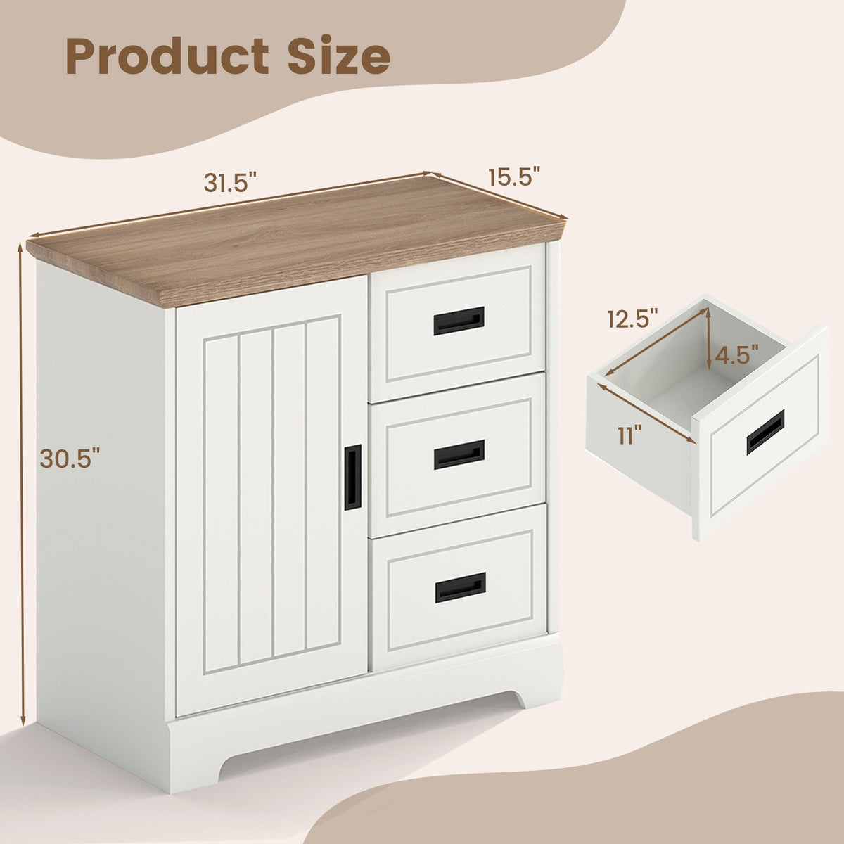 Farmhouse Sideboard Buffet Cabinet Kitchen Pantry with Sliding Doors-White view 5