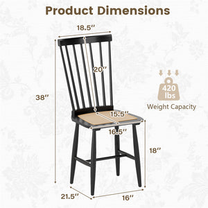 Farmhouse Solid Rubber Wood Dining Chairs Set of 2 with PE Rattan Seats-Black view 4