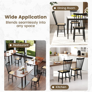 Farmhouse Solid Rubber Wood Dining Chairs Set of 2 with PE Rattan Seats-Black view 6