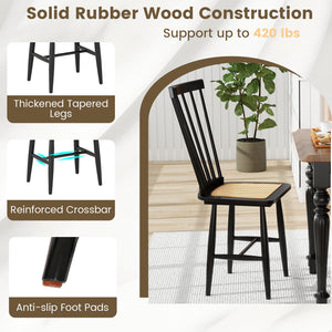 Farmhouse Solid Rubber Wood Dining Chairs Set of 2 with PE Rattan Seats-Black view 7