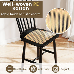 Farmhouse Solid Rubber Wood Dining Chairs Set of 2 with PE Rattan Seats-Black view 9