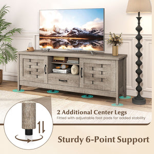 Farmhouse TV Stand for 65 Inch TVs with 2 Woven Accent Doors and 3 Adjustable Shelves-Oak view 9