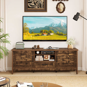 Farmhouse TV Stand for 65 Inch TVs with 2 Woven Accent Doors and 3 Adjustable Shelves-Rustic Brown view 3