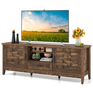 Farmhouse TV Stand for 65 Inch TVs with 2 Woven Accent Doors and 3 Adjustable Shelves-Rustic Brown view 4