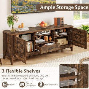Farmhouse TV Stand for 65 Inch TVs with 2 Woven Accent Doors and 3 Adjustable Shelves-Rustic Brown view 6