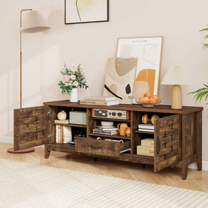 Farmhouse TV Stand for 65 Inch TVs with 2 Woven Accent Doors and 3 Adjustable Shelves-Rustic Brown view 7