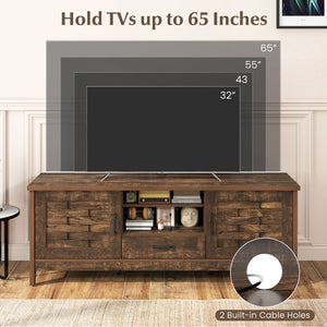 Farmhouse TV Stand for 65 Inch TVs with 2 Woven Accent Doors and 3 Adjustable Shelves-Rustic Brown view 8