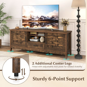 Farmhouse TV Stand for 65 Inch TVs with 2 Woven Accent Doors and 3 Adjustable Shelves-Rustic Brown view 9