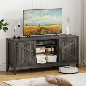 Farmhouse TV Stand for TVs up to 65 Inch Entertainment Center with 2 Storage Cabinets-Gray view 2