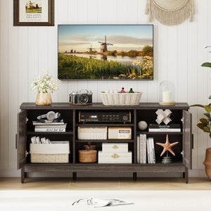 Farmhouse TV Stand for TVs up to 65 Inch Entertainment Center with 2 Storage Cabinets-Gray view 3