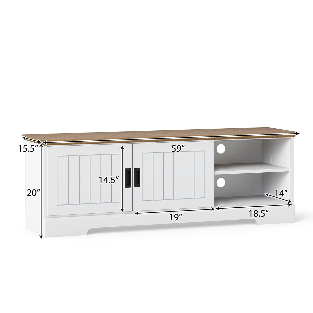Farmhouse TV Stand for TVs up to 65 Inch with Sliding Doors and Storage Cabinets-White view 5
