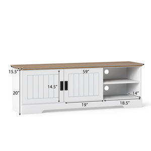 Farmhouse TV Stand for TVs up to 65 Inch with Sliding Doors and Storage Cabinets-White view 5