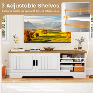 Farmhouse TV Stand for TVs up to 65 Inch with Sliding Doors and Storage Cabinets-White view 9
