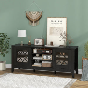 Farmhouse TV Stand for TVs Up to 65 Inches 4 Adjustable Shelves-Black view 2