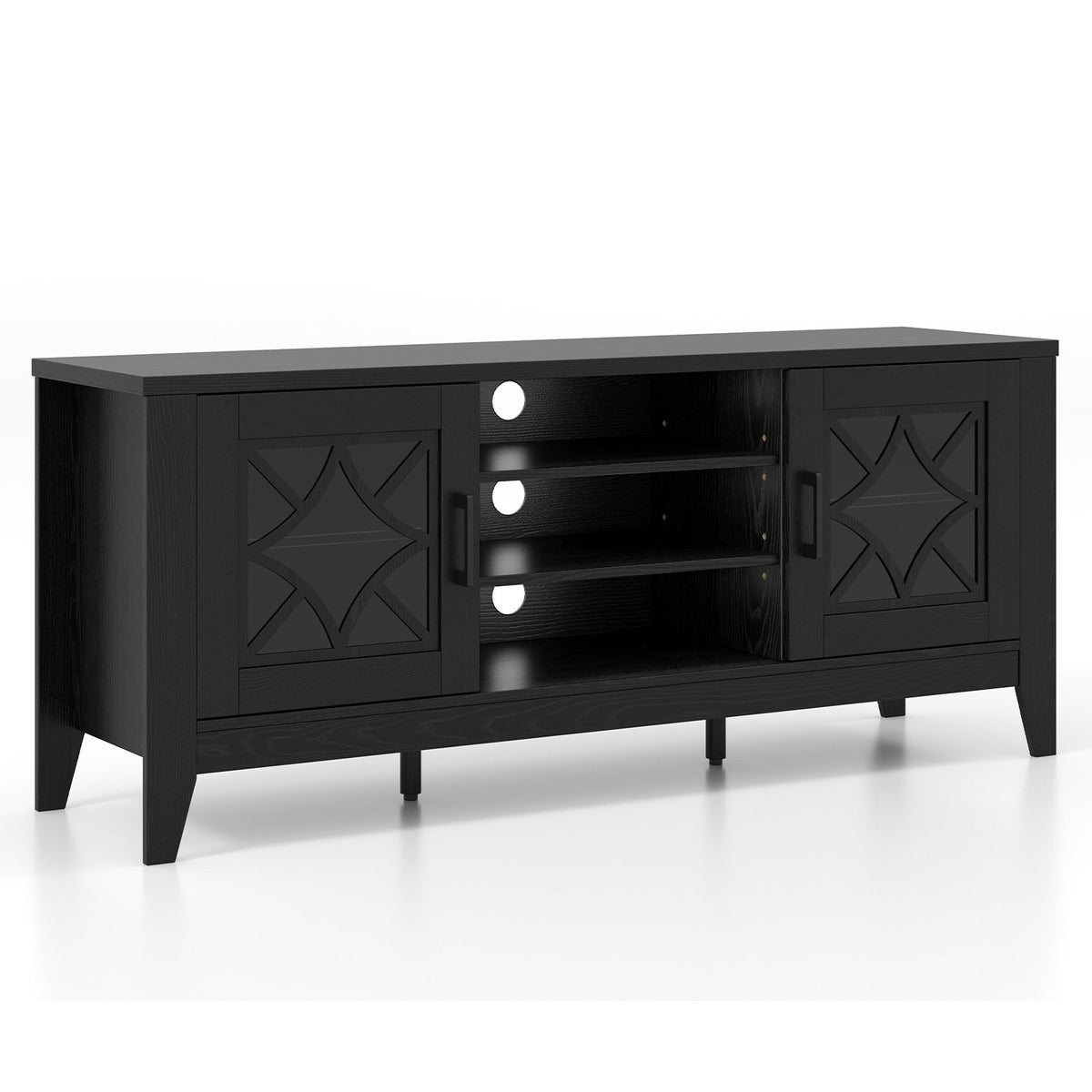 Farmhouse TV Stand for TVs Up to 65 Inches 4 Adjustable Shelves-Black view 4